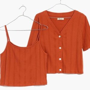 Madewell Ribbed Cardigan Twin Set in Afterglow Red